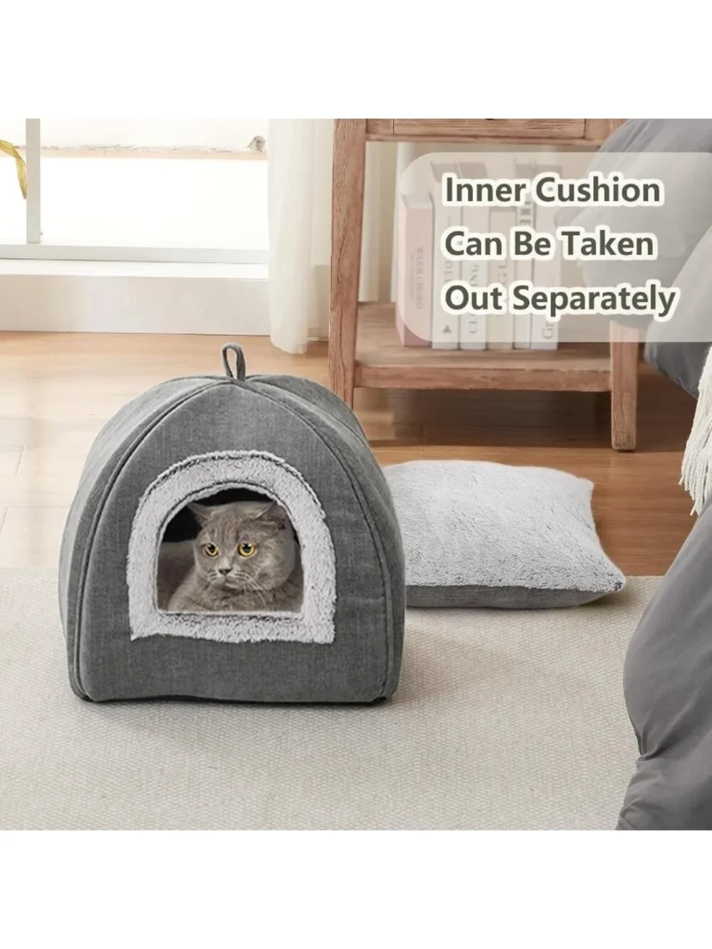Cozy Cat Cave Bed for Indoor Cats & Kittens, Soft Washable Tent, 15
